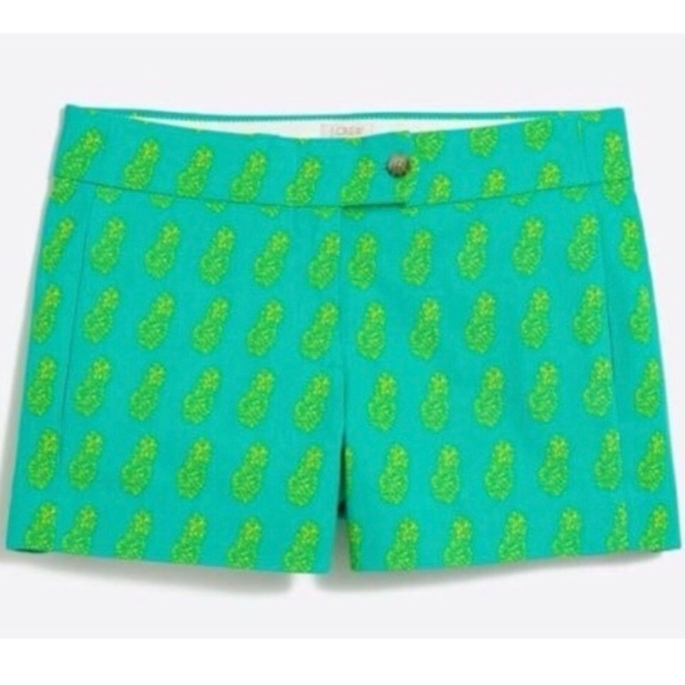 J.Crew Factory Women 2 Green Pineapple Printed Preppy Tropical 3” Chino Short